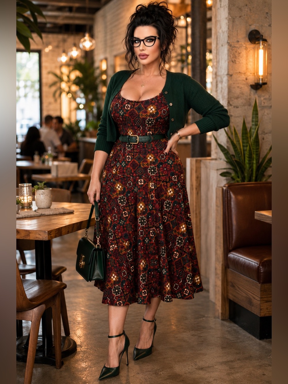 LuLaRoe Amelia Dress Sz-L Burgundy Geometric Floral Fit & Flare with Pockets